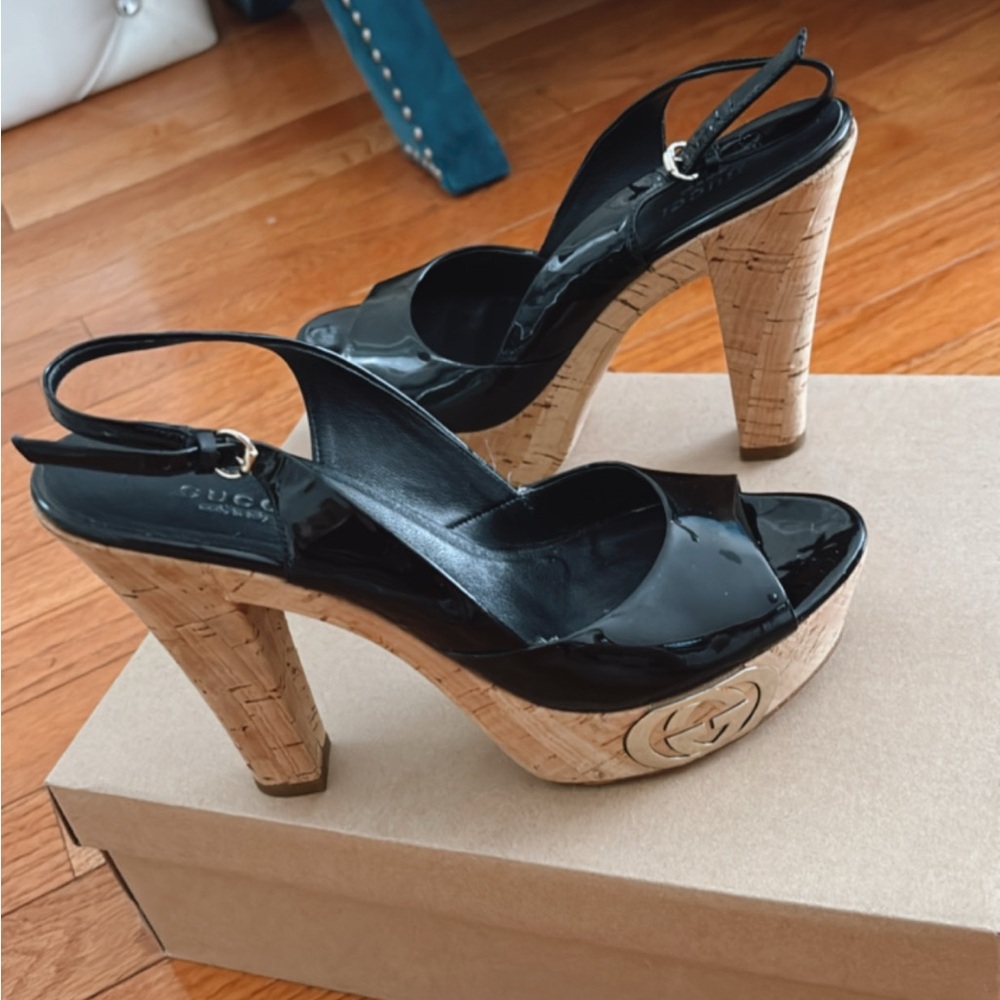Gucci Black and Tan Platform Heels